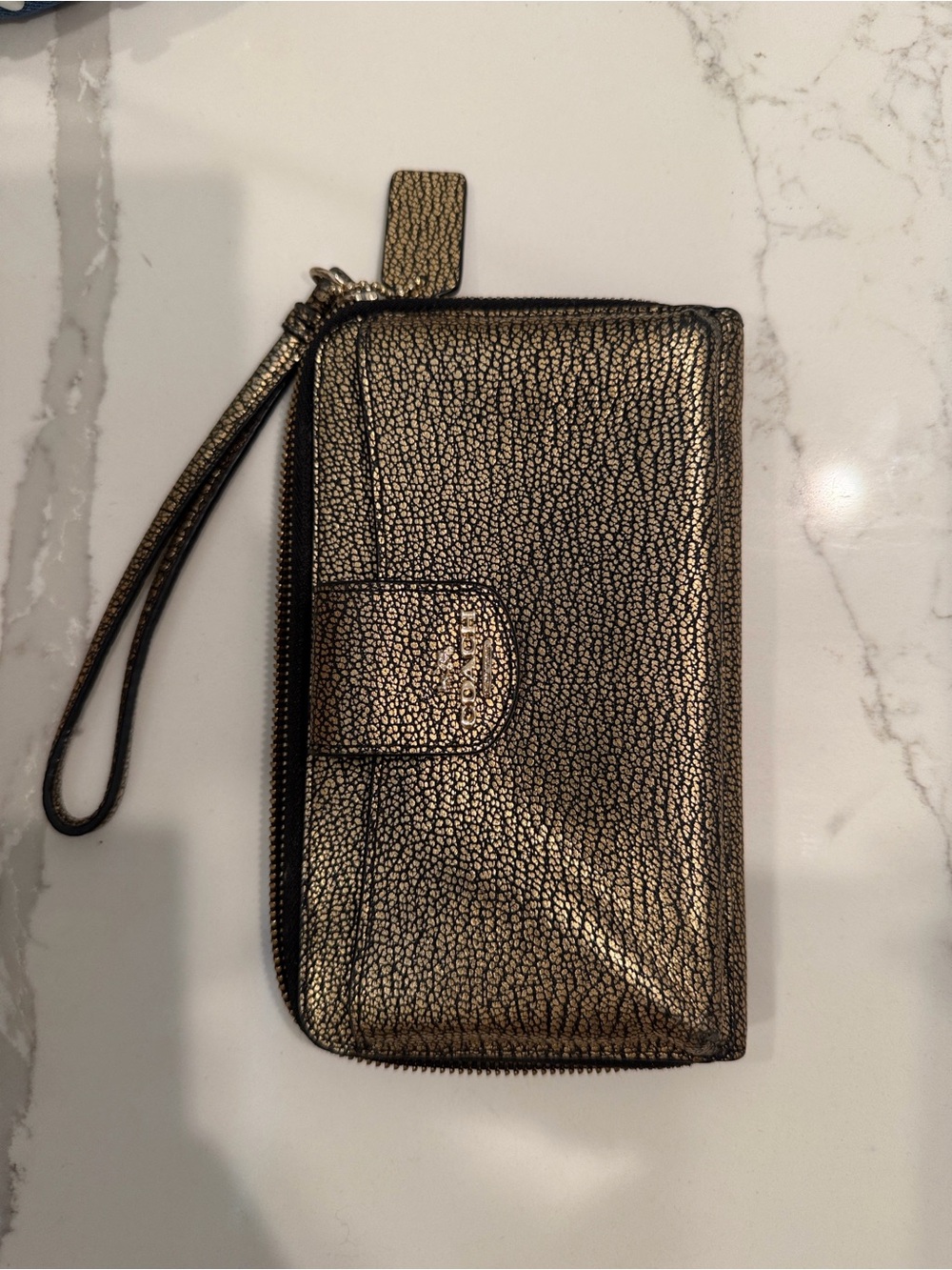 Coach Metallic Gold Wristlet Phone Case with Strap